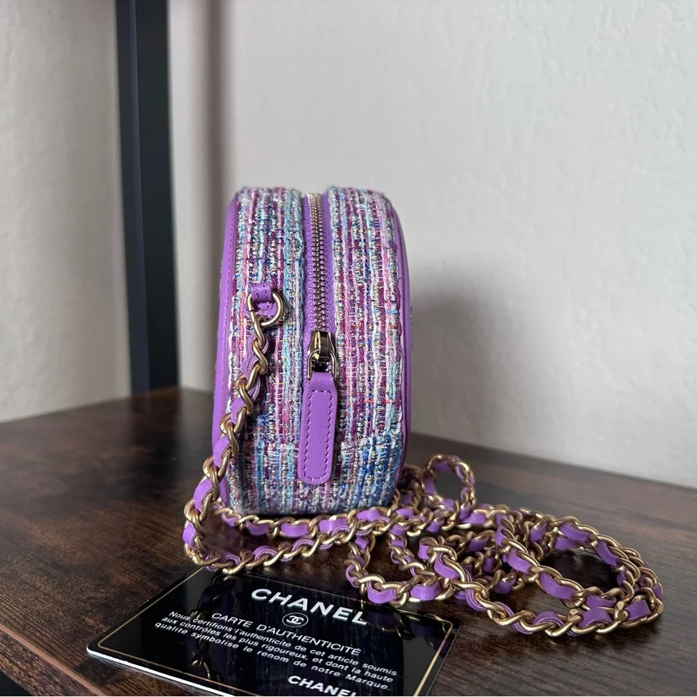 Authentic New Chanel Filigree Purple Multicolor Tweed Round Crossbody Bag - Picture 3 of 12